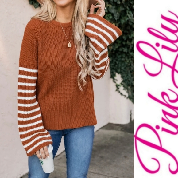 Pink Lily Sweaters - ENJOYING TODAY BROWN SWEATER  M